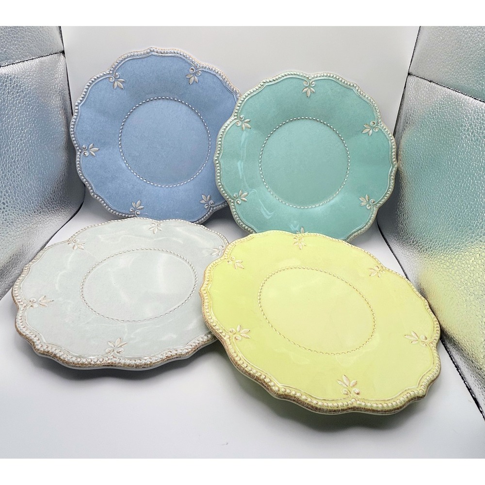 Lenox French Perle Scalloped Salad Plates Set of 4 Assorted Pastels 9 Inch